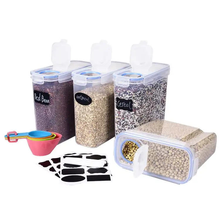 Rifornimento della fabbrica Amazon vendita calda 4L confezione da 4 contenitori in plastica a tenuta stagna per alimenti secchi Set organizzatore da cucina per custode di cereali