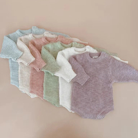 Ensemble barboteuse bébé en tricot bio, coupe ample, tons neutres, doux, à manches longues, pour nouveau-né