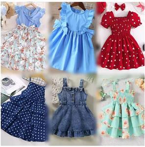 Ropa de Verano para Niñas, Vestidos Infantiles con Cuello de Encaje, Mangas Volantes, Vestido de Princesa Floral, Surtido Aleatorio - Product Image 1