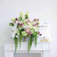 Dekorasi Pernikahan Grosir H555 Bunga Sutra Pink Hijau untuk Centerpiece, Bunga Lorong, Bunga Artifisial, Bola Bunga Mawar Real Touch