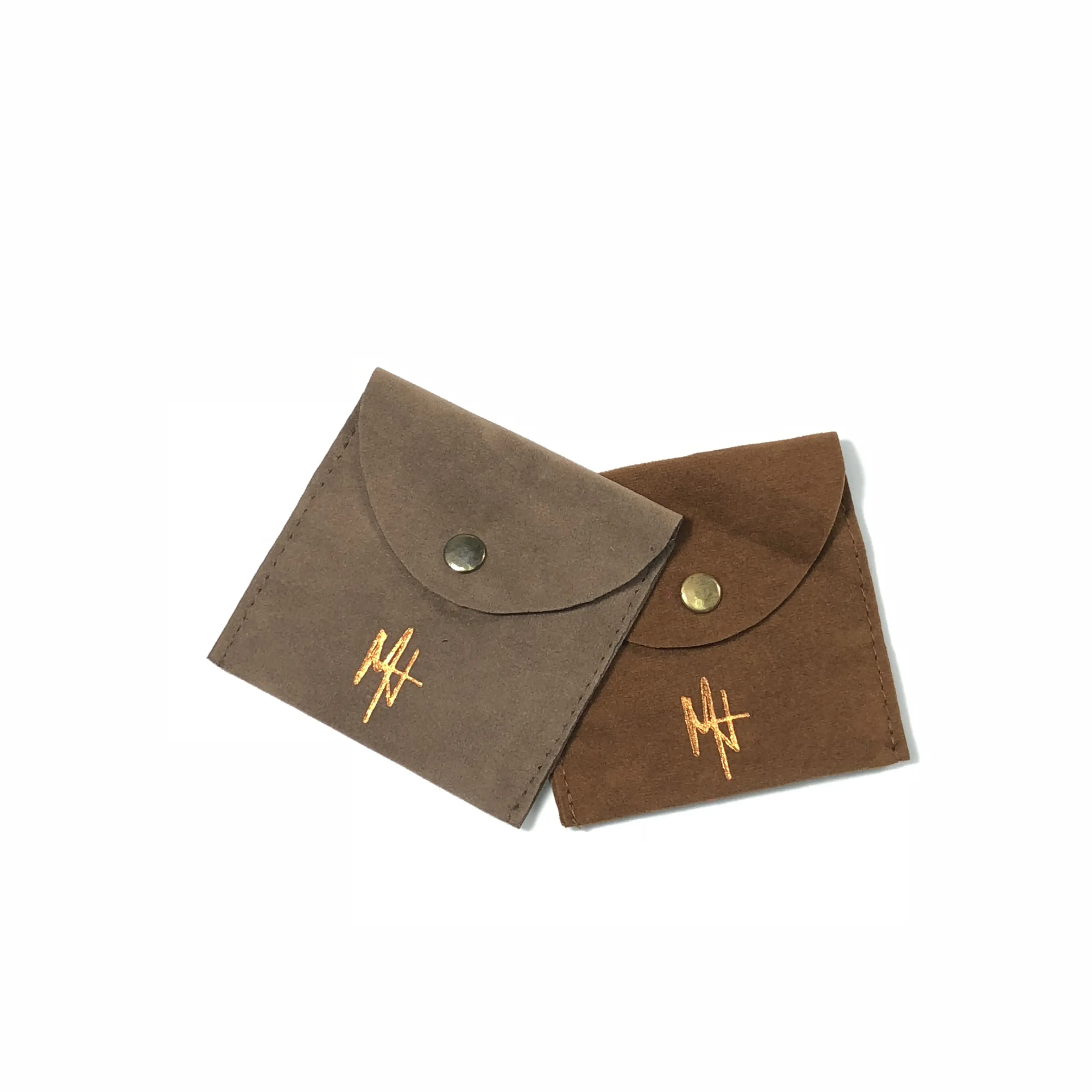 Brown Suede Velvet Square Flap Pouch With Pockets Inside Gold Foild Velvet Jewelry Pouch Bags Pouch With Snap Closure Custom