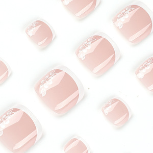 <span class=keywords><strong>Uñas</strong></span> Postizas <span class=keywords><strong>para</strong></span> los <span class=keywords><strong>Pies</strong></span>, 24 Piezas, Color Rosa Nude con Punta Francesa Blanca y Estampado Floral, <span class=keywords><strong>Uñas</strong></span> Brillantes <span class=keywords><strong>para</strong></span> Mujer, Verano, Playa, Novia - Product Image 4