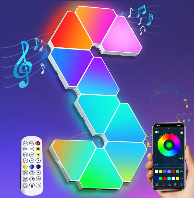 Hexagon LED Light Panels with APP & Remote Control Music Sync Modular Gaming Lights for Living Room Wall Decor