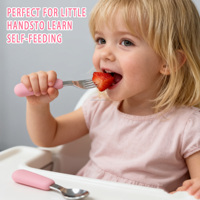 Ensemble de couverts pour tout-petits en acier inoxydable avec manche en silicone sans BPA, 2 pièces, pour garçons et filles, fourchettes et cuillères en silicone