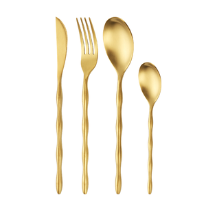 Juego de Cubiertos Ecológicos de Acero Inoxidable 304 con Mango de Olivo, Tenedor y Cuchara, Color Oro Rosa, Moderno y Lujoso para Bodas y Fiestas - Product Image 1