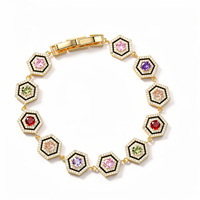 Bracelet à breloques en alliage de cuivre, zircon et strass, forme ronde polyvalente, entièrement serti, pour célébration d'anniversaire
