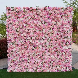 Mawar buatan hitam bulu burung unta 3d 5d bunga dinding 8ft X 8ft kustom latar belakang pesta dekorasi pernikahan untuk resepsi