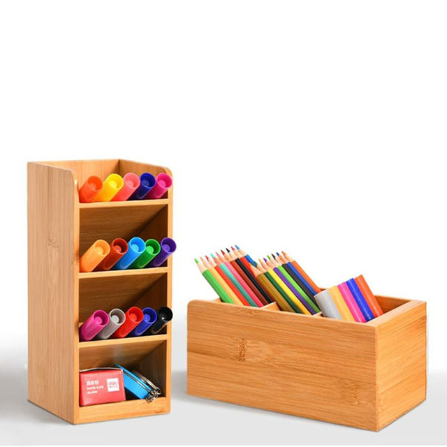 Simple Wooden Bamboo Desktop Storage Box Pencil Marker Box