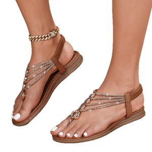 Sandales de plage pour femmes, style bohème, mode européenne et américaine, respirantes, douces, confortables, à talon plat, couleur kaki, semelle extérieure en TPR, pour la <span class=keywords><strong>danse</strong></span> - Product Image 5