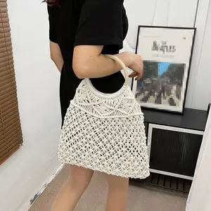 Fashion Handmade Woven Travel Beach Fishing Net Handbag Shopping Hand Bag Boho Tote Bag For Women