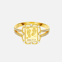 Loveher Messing Schmuck Fabrik personal isierte 18 Karat Gold Gravierbare Baby Footprint Diamant Ring Kranz Ring frei Gravur Schmuck
