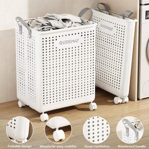 ตะกร้าผ้าพลาสติกสีขาว/เทาขนาดใหญ่แบบมีล้อพร้อมตะกร้าใส่ชุดชั้นในและหูหิ้วสำหรับห้องน้ำ ขายส่ง - Product Image 4