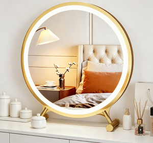Round LED Mirror Desktop <b>Makeup</b> <b>Vanity</b> Mirror Metal Frame Lighted Touch Switch Modern Design Birthday Gift for Bedroom Hotel - Product Image 1