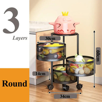 Cestas de Almacenamiento Giratorias, Estante Apilable de Metal, Organizador de Cocina, Estante de Almacenamiento, Cubo Organizador de Frutas y Verduras, Carrito