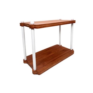 Double Layer Bamboo Storage Rack <b>Desktop</b> <b>Shelf</b> 2 Tier Rectangle Standing Type Multipurpose Organizer - Product Image 4