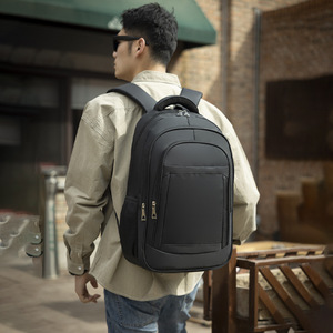 Men's <b>Backpack</b> 20-35L Waterproof Interior Zipper Pocket Leisure Travel Solid Color <b>Black</b> Blue Gray Spring 2023 - Product Image 4