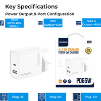 Pengisi Daya Cepat GaN 65W Colokan UK YG65 Layar Digital USB C Adaptor Daya PD 65W Port Ganda untuk Laptop Tablet Ponsel
