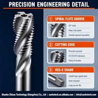 DIN371 DIN376 M2 HSS-E M35 Kobalt Polesan Mengkilap 45 Derajat Helix Tinggi 3 Flute Aluminium 6061 7075 Tap Spiral Flute untuk Lubang Buta