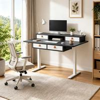 Bureau debout électrique moderne avec tiroirs, réglable en hauteur, motorisé, poste de travail ergonomique assis-debout pour ordinateur, idéal pour la maison et le bureau