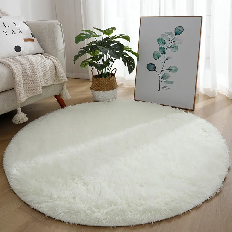 צמר משי בצבע אחיד שטיח עגול בית סלון קטיפה שולחן קפה שטיח כרית שכיבה שמיכת מיטת חדר שינה