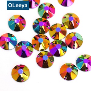 Prix de gros usine Plus de 15 couleurs 12 mm Or rose brillant AB Noir Strass en résine à dos plat Rivoli à coudre pour robe de mariée - Product Image 1