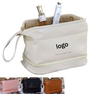 Sac de toilette portable pour femme en PU double couche, petite capacité, holographique, résistant à l'eau, avec fermeture éclair, logo promotionnel - Product Image 1
