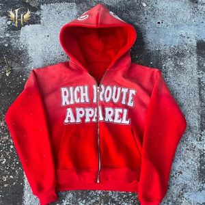 Sudadera con capucha extragrande personalizable OEM para invierno, con logotipo bordado de pedrería, forro polar de algodón 500GSM, cierre de cremallera, corte con borde, lavado ácido, 100% algodón - Product Image 4