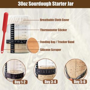 34 Oz Eco-Friendly Sourdough Starter Jar with Bamboo Lid Durable Glass <b>Silicone</b> Fabric Wide Mouth Kit for Bread <b>Baking</b> Supplies - Product Image 2