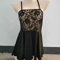 Femmes Sexy Dos Nu Mini Robe Vêtements De Nuit Dentelle Transparent Creux Babydoll Fermeture À La Taille Élastique