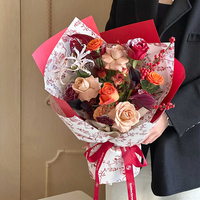 Kertas Pembungkus Bunga Tahan Air Yuyin Ouya Motif Bunga Gunung dan Burung, Kertas Kemasan Buket DIY untuk Florist, Grosir
