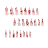 Faux ongles longs à pression, motif léopard rose, paillettes, breloques 3D étoile et lune en strass, ongles artificiels, ODM OEM, vente en gros