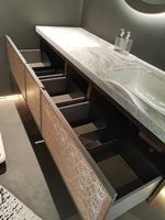 Meuble-lavabo de salle de bain contemporain élégant de style antique français avec miroir LED flottant et double vasque