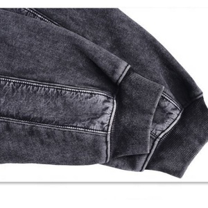 เสื้อฮู้ดดี้ผู้ชายแบบสั่งทำขายส่ง ดีไซน์เองได้ ซิป ¼  ผ้าคอตตอนผสม ล้างสีแบบ Acid Wash สีดำ สำหรับ Denim Tears Active - Product Image 4