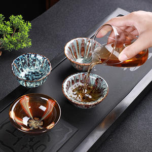 ชุดถ้วยชาเซรามิกลายครามถ้วยชาถ้วยน้ำชากังฟูชุดถ้วยทรายเปลี่ยนสีทอง - Product Image 3