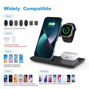 แท่นชาร์จไร้สาย 3-in-1 แบบพับได้สำหรับโทรศัพท์ นาฬิกา หูฟัง ชาร์จเร็ว 15W รองรับ Qi ใช้ได้กับ Apple Huawei - Product Image 3