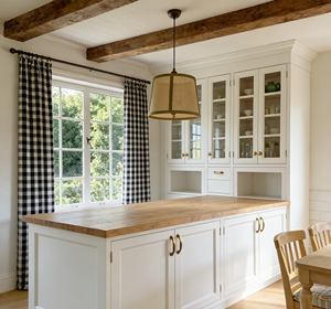 Classic White Farmhouse Kitchen Cabinets - Charming Furniture with Glass-Door Storage & Wood Accents Organization - Product Image 4
