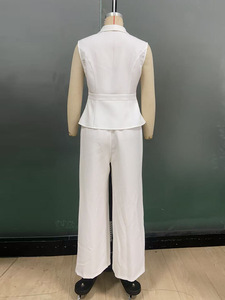 <span class=keywords><strong>Conjunto</strong></span> de Blazer Blanco sin Mangas para <span class=keywords><strong>Mujer</strong></span>, Pantalones de Pierna Ancha, Top Asimétrico con Cuello en V Elegante, Traje Formal de 2 Piezas para Oficina o Fiesta - Product Image 6
