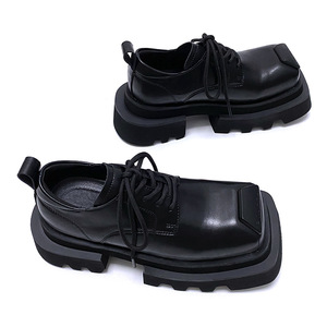 <span class=keywords><strong>Chaussures</strong></span> Derby sophistiquées à bout carré et lacets pour hommes, unisexe, à bout épais, semelle épaisse, rehaussant la taille, style britannique polyvalent, couleur unie - Product Image 4