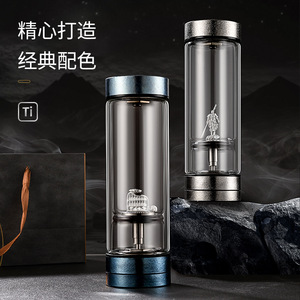 Double-Walled Glass Tea Cup With Silver Figurine Business Gift For Men And Women High Borosilicate Glass Water Separation Design - Product Image 2