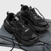 Baskets décontractées unisexes noires à semelle épaisse compensée, respirantes en maille, à lacets, pour la marche, style Dad Shoes