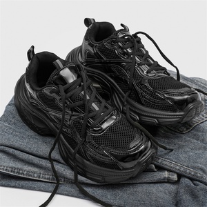 Baskets décontractées unisexes noires à semelle épaisse compensée, respirantes en maille, à lacets, pour la marche, style Dad Shoes - Product Image 5