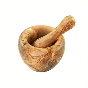 Mortero y pilón de madera de olivo de 12 cm para moler hierbas y especias - Product Image 2