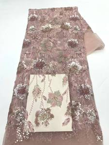 Tissu en dentelle de voile perlée 100 % polyester de haute qualité, écologique, brodé de sequins, pour robes de mariée et de soirée pour femmes - Product Image 6
