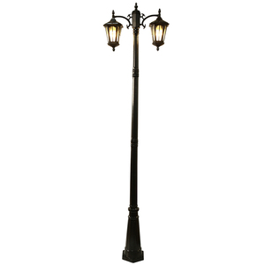 Lámpara de Jardín de Doble Cabezal para Exteriores, Poste de Hierro con LED, Pantalla de Vidrio, 2700K Blanco Cálido, IP66, Alimentación CA 220V, Sensor de Movimiento, 10 Años de Garantía - Product Image 1