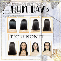 13x4 Perruque de Cheveux Vierges Courts et Lisses, Cheveux Vietnamiens Pré-Cueillis, 16 Pouces, Noir pour Femme