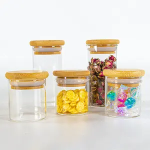 wholesales borosilicate airtight sealed 60ml glass jar with wooden bamboo lid