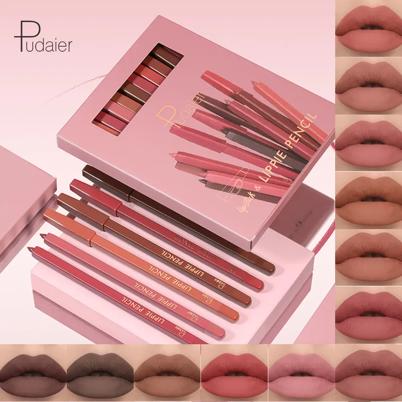 Pudaier Nieuwe Gladde Nude Kleur Lip Potloden Private Label Matte Langdurige Lipliner Potlood Waterdichte Make-Up