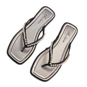 Sandales plates légères d'été pour augmenter la taille, intérieur/extérieur, avec perles brillantes, en toile et PVC, pour femmes - Product Image 5