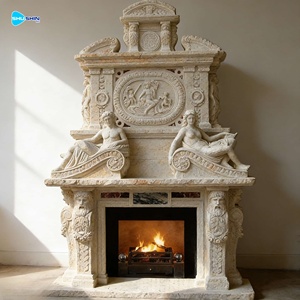 Caminetto Moderno Autoportante per Interni con Rivestimento in Marmo Naturale per Villa - Product Image 6