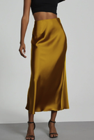 Jupes midi élégantes pour femmes, taille haute, en satin, respirantes, style décontracté printemps, couleur noire unie, populaires, en promotion